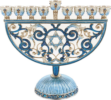 Hanukkah Hand Painted Enamel Star, of David 7 Inches Tall Enameled Metal