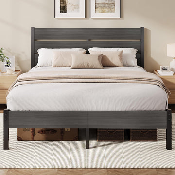 Queen Bed Frame with Headboard and Footboard, Metal Platform Bed with Under Bed Storage, All-Metal Support, No Box