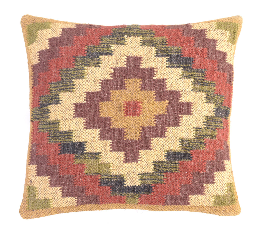4 PCS Set of Hand Woven Jute Kilim Cushion Cover Indian Vintage Pillows 18X18 Rug Boho Shams (Pattern 2)
