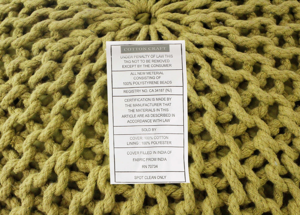Round Green Pouf -Hand Knitted Cotton Braid Cord Dori Ottoman