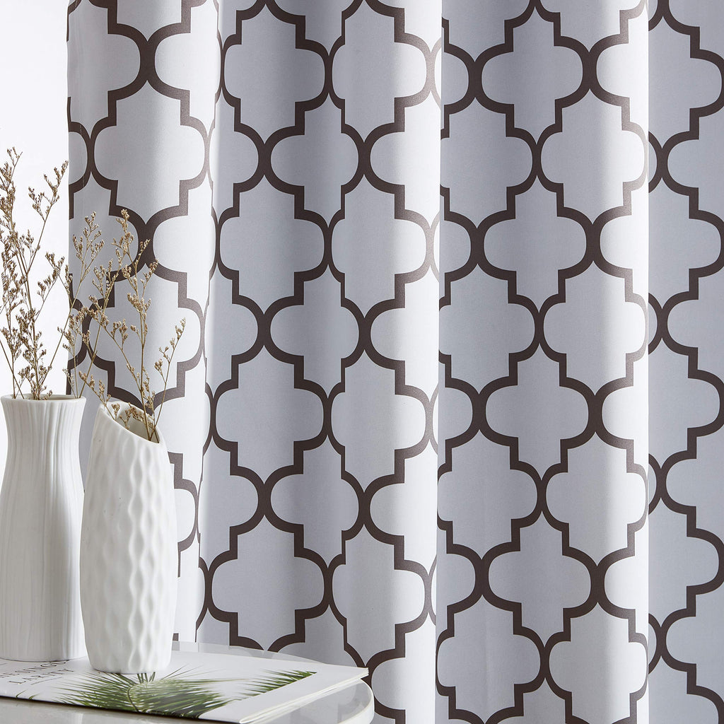 Lattice Print Decorative Blackout Thermal Insulated Privacy Room Darkening Grommet Long Window Drapes Curtain Panels