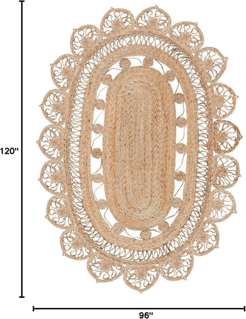 Natural Fiber Round Collection Oval Natural NFB251A Handmade Boho Country Charm Jute Area Rug