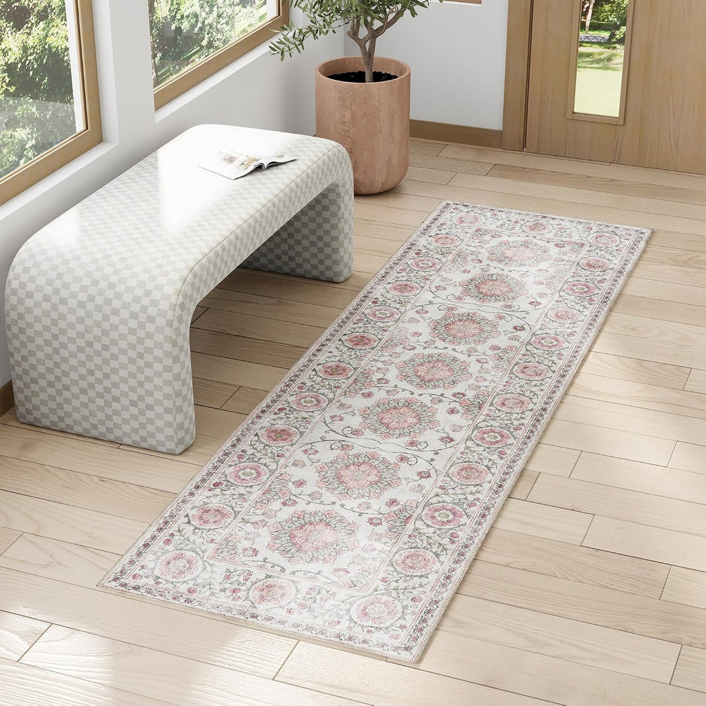 Machine Washable Indoor Area Rug - 2x8 Runner, Easy Cleaning & Non-Shedding, Ideal for High Traffic Areas, Moroccan