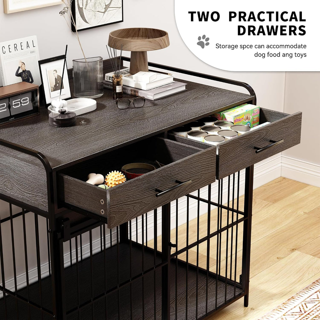 Dog Crate Furniture with 2 Drawers, Heavy Duty Dog Crate