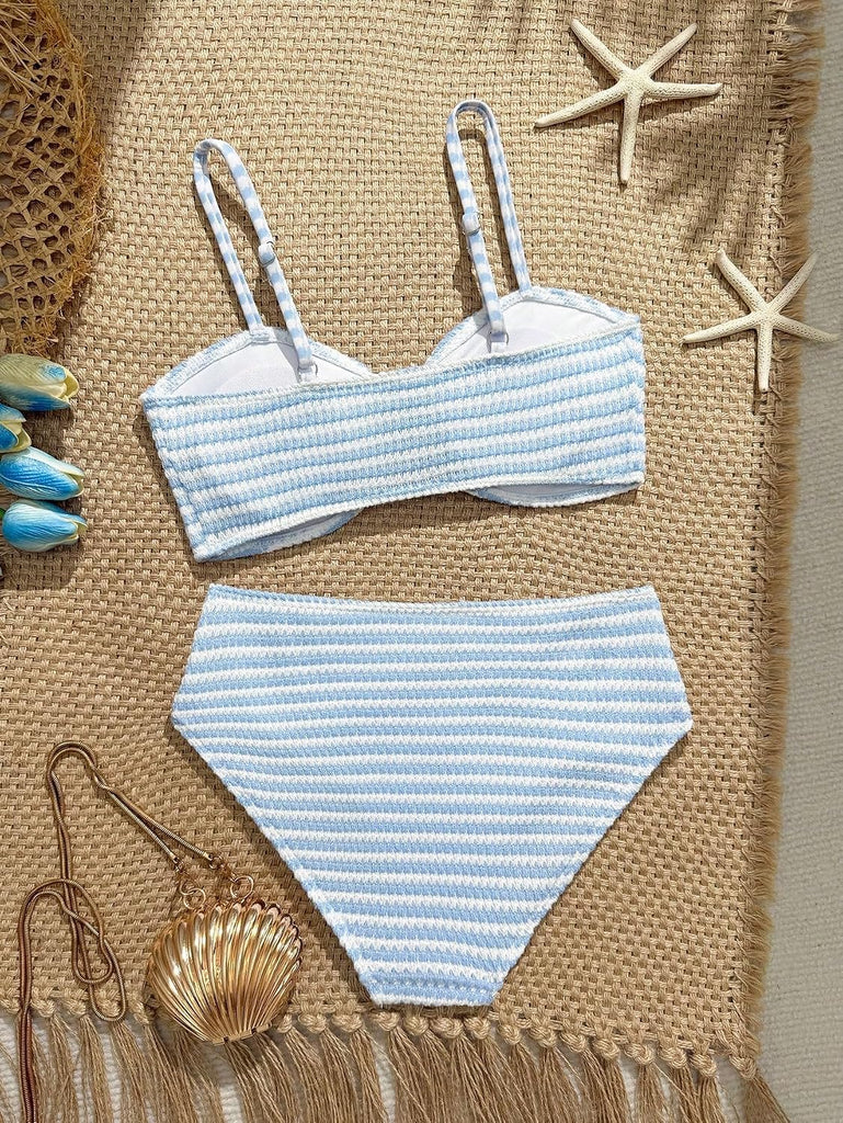 Girls' Two Piece Swimsuit Cute Striped Bikini Sets Spaghetti Straps High Waisted Bathing Suit
