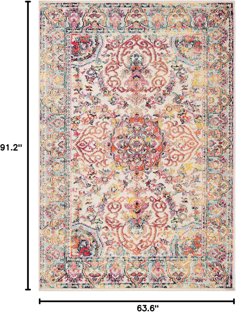 Madison Collection Area Rug, Ivory & Red, Boho Chic Medallion Distressed Design, Non-Shedding & Easy