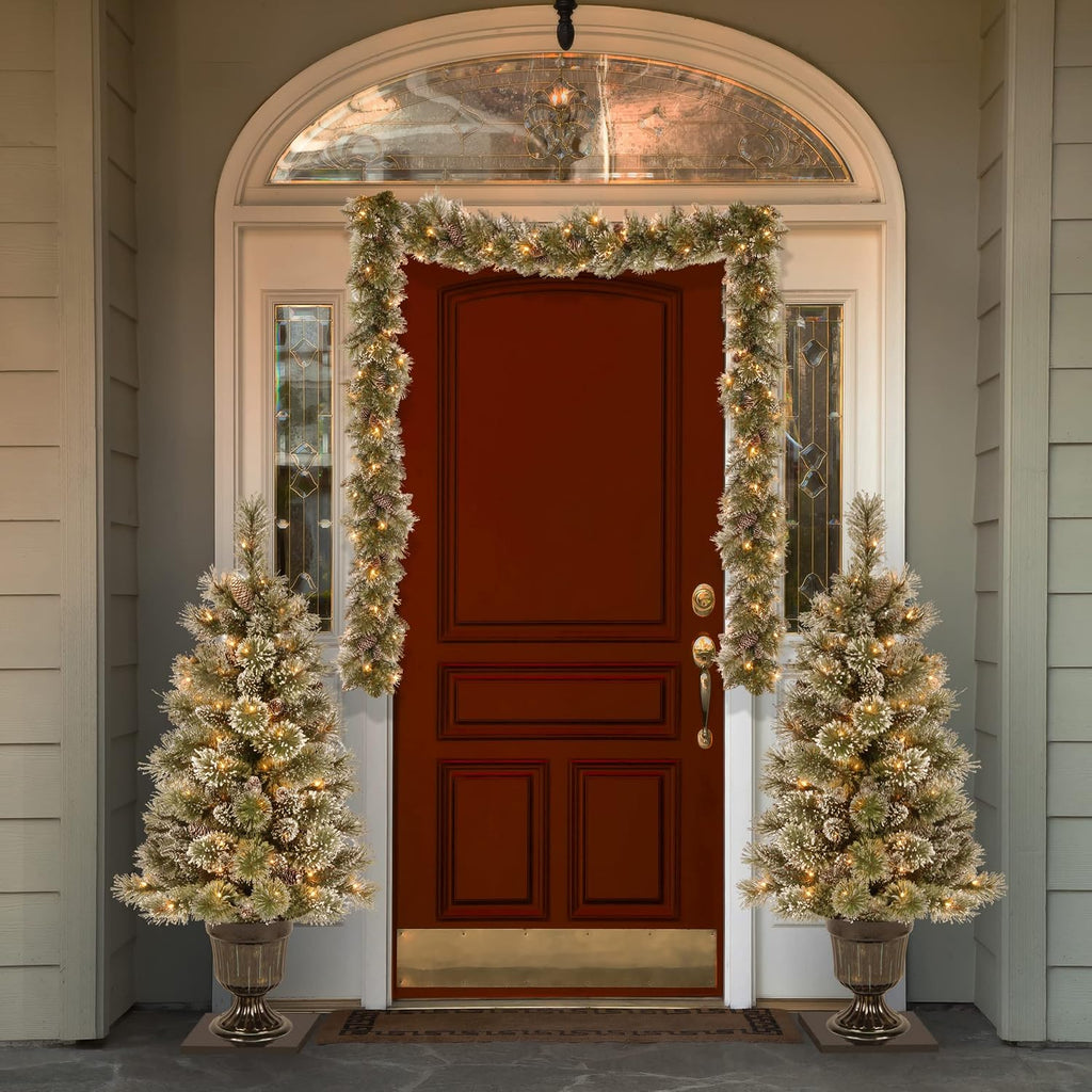 Tree Company 9ft Pre-Lit Glittery Bristle Pine Christmas Garland | 50 Clear Lights, 204 Tips, Artificial Christmas