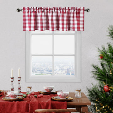 Red and White Buffalo Check Kitchen Curtain Valances for Windows, Burgundy Plaid Gingham Valance Rod Pocket Cafe