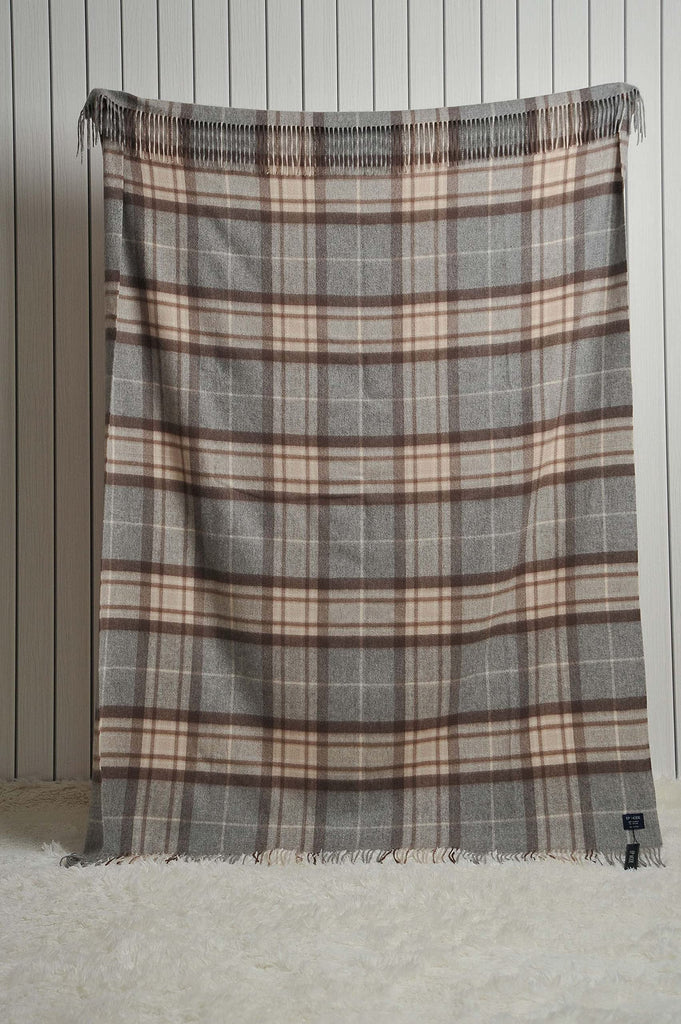 100% Pure Cashmere Throw Blanket for Sofa, Grey Tartan