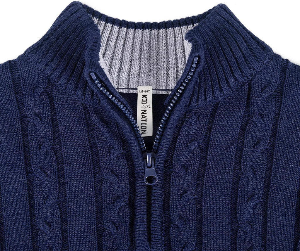 Boys Sweater Cotton Quarter Zip Sweater Kids Cable Knit Pullover