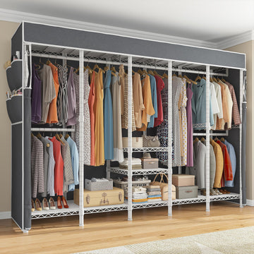 Clothes Rack with Cover, Portable Closet 1200LBS Adjustable Shelves