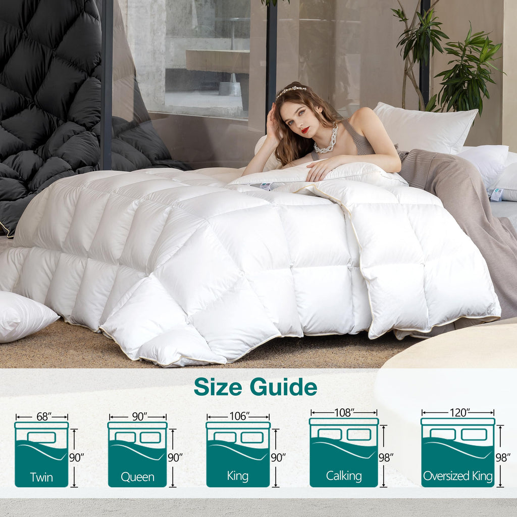 Goose Down Feather Comforter Palatial King Size Noiseless Duvet Insert with Premium Egyptian Cotton Cover Medium Warm