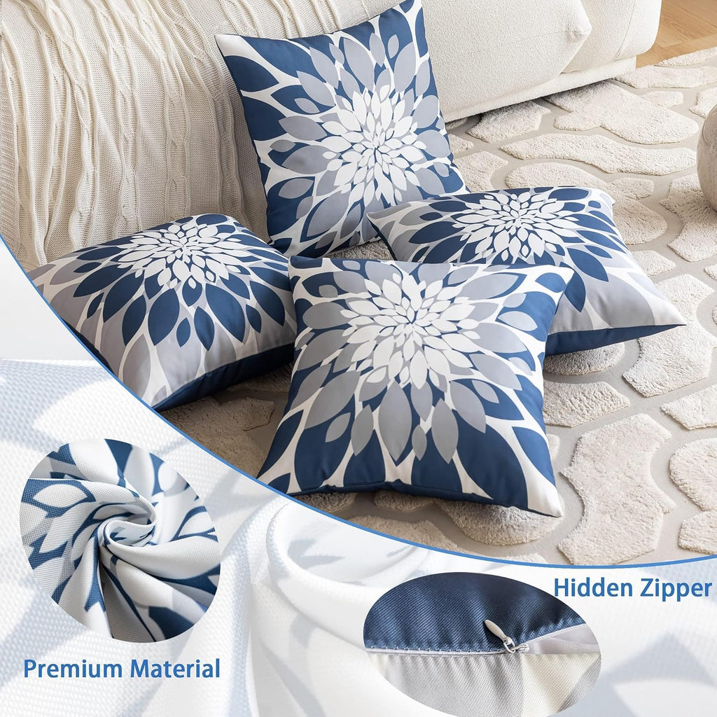Pack of 4 Outdoor Waterproof Pillow Covers 18x18 Decorative Outdoor Throw Pillows Garden Square Cases, Couch, Tent