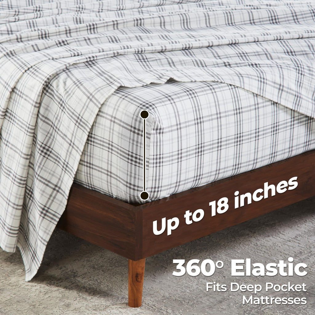 Plaid Flannel Cotton Sheet Set, Fuzzy Warm Sheets, Rustic Classic Farmhouse Bedding, Basics, Includes; 1 Flat Sheet