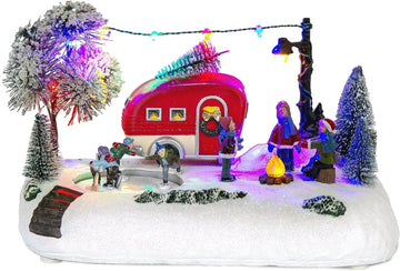 Animated Christmas Camper Village Building and Skating