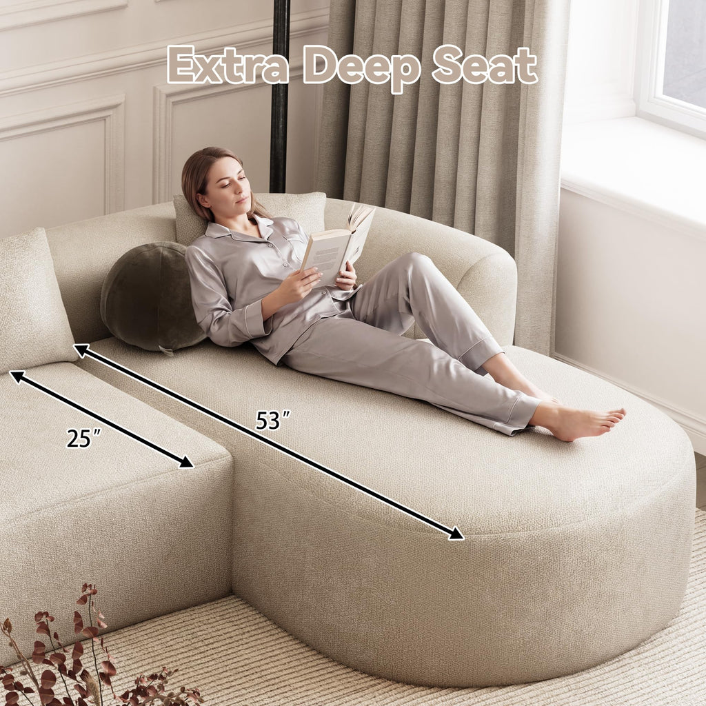 111" Oversized Boneless L-Shaped Sectional Sofa, Light Brown