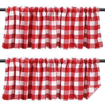 Buffalo Plaid Curtain Buffalo Window Valance, Red-White, 2 Pieces