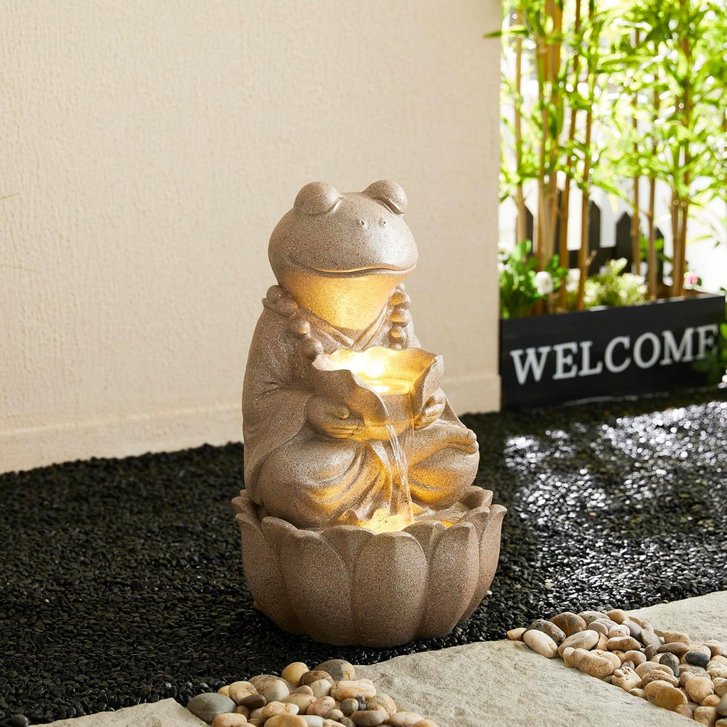 Outdoor Fountains and Waterfalls Zen-Style Frog Water Fountains with LED & Pump, Patio Water Fountain Yard Fountain 2