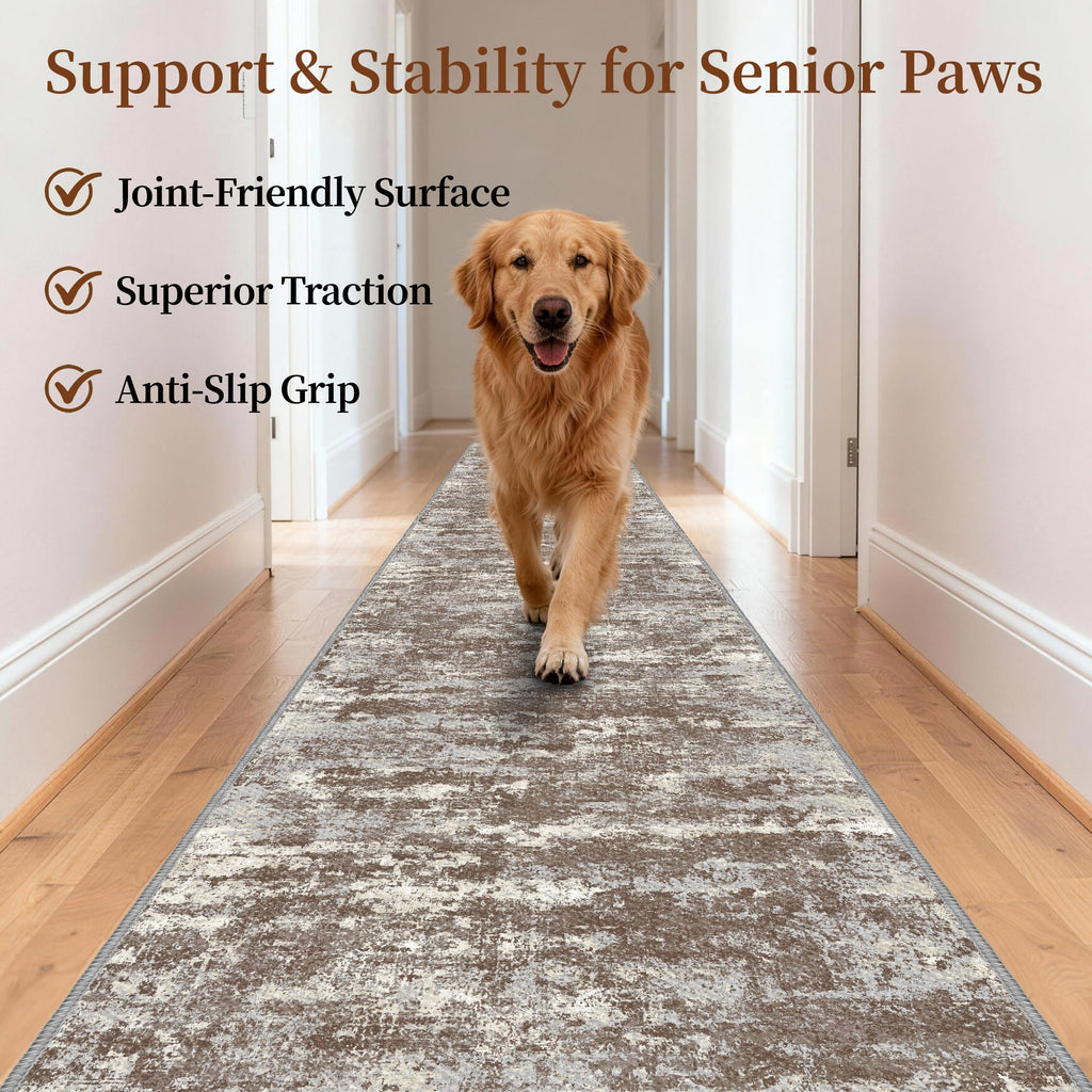 Washable Carpet Runners 18ft-Non Slip Floor Runners for Dogs, Abstract Hallway Runner Rug with ‌Silicone Backing