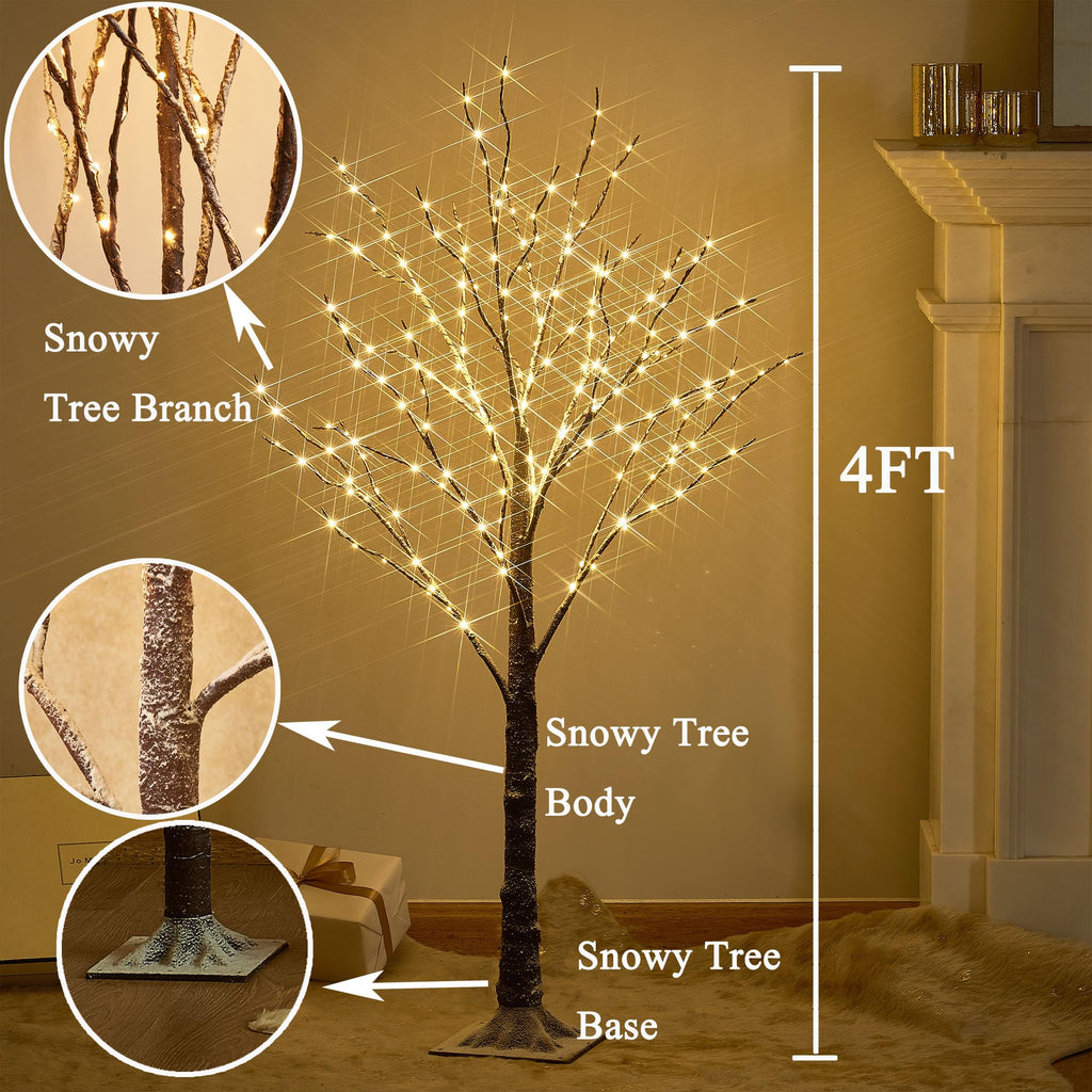 Lighted Snow Dusted Twig Tree with 200 LED Fairy Lights 4FT for Indoor Outdoor Home Thanksgiving Christmas Holiday