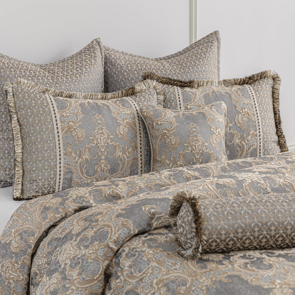 9-Piece Luxury Jacquard Comforter Set, Gray+Beige Brown
