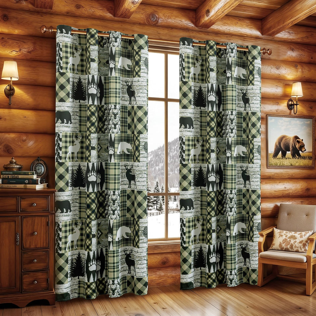 Rustic Cabin Curtains 2 Panels Country Style Curtain 50% Light Blocking Darkening Grommet Window Treatments Farmhouse