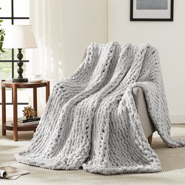 Chunky Knit Throw Blanket for Couch, 50'' x 60'' Knit Throw, Grey