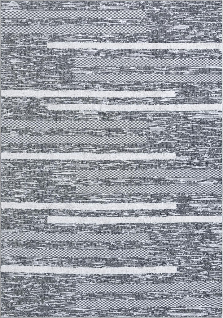 Abbey Rug - 9' 10 x 14' 1 Gray Textured Cotton Rug - Modern Striped Design, Large Area Rug