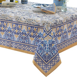 Rectangle Fabric Tablecloth, 60 x 84 Inch, Allure Yellow and Blue Floral Bordered Print, Indoor Outd