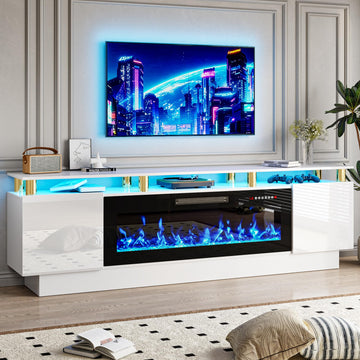 70" Modern Fireplace TV Stand with 40" Electric Fireplace for TVs Up to 80 inch, Luxury LED Light Entertainment