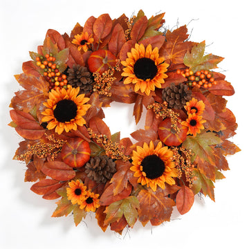 24" Fall Wreath for Front Door Outside Sunflower Autumn Wreath