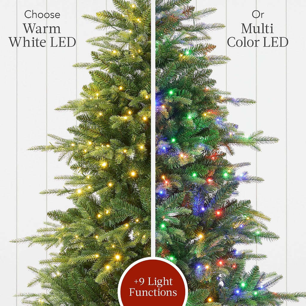 Full Aspen Christmas Tree, Pre-lit Realistic Noble Fir w/ 1,800 Glowing Micro LED Lights, in-1 White &