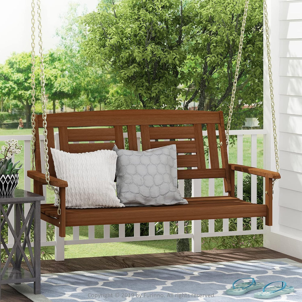 Tioman Hardwood Patio / Garden / Outdoor 4ft Porch Swing, 2 Seater with Hanging Chains, Natural