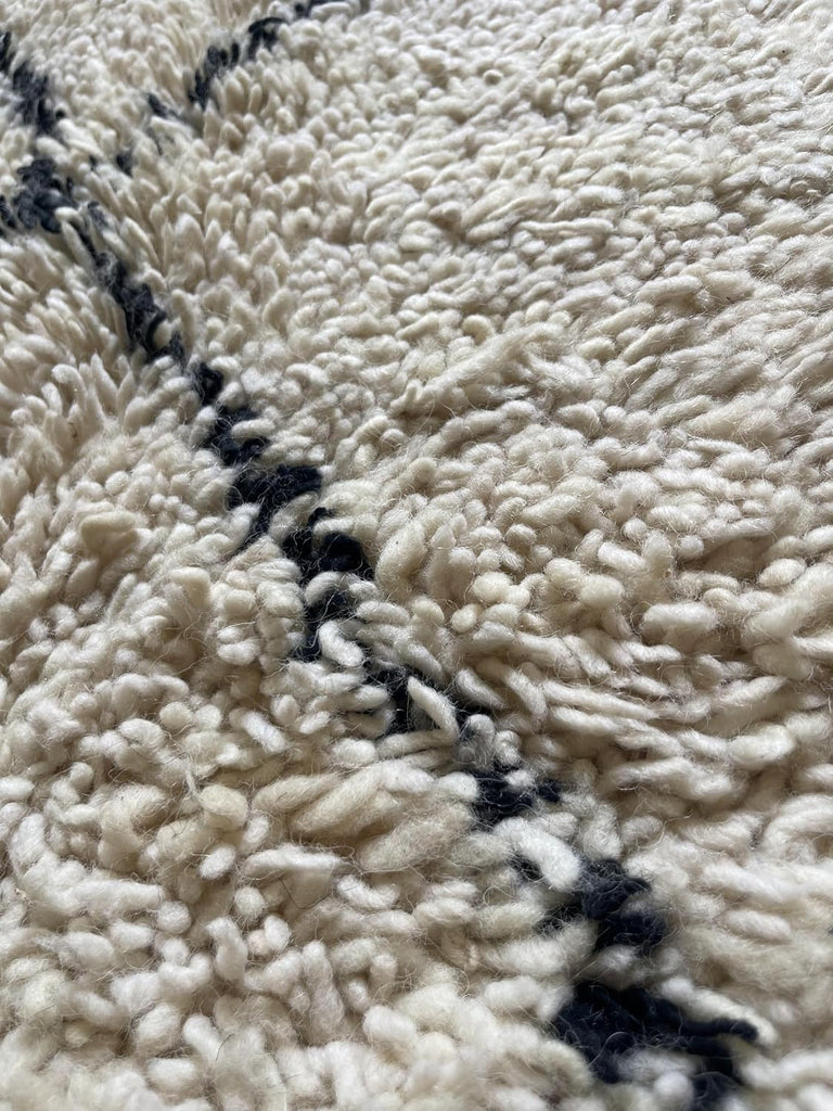 Wool Rug - Handmade Berber Shag Area Rug, Beni Ourain Style, Ivory/Cream with Charcoal Elongated Diamond