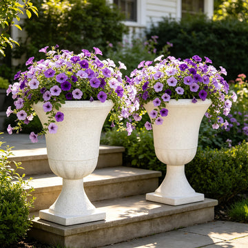 Autodaya 22" Large Urn Outdoor Planters Set of 2, White Terrazzo Plant Pots