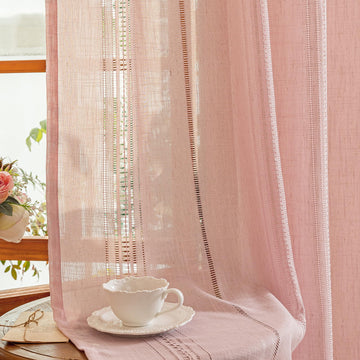 Pink Curtains Semi Sheer Boho Curtain Light Filtering Short Window Treatment Privacy Protect Hollowed-Out Drapes