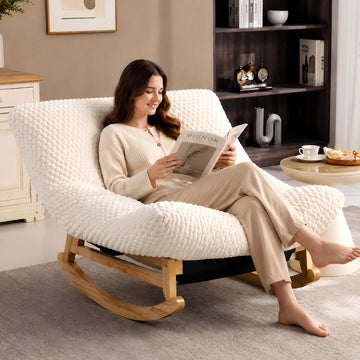 Oversized Rocking Chair Indoor with Corduroy Cushion (Antique White)