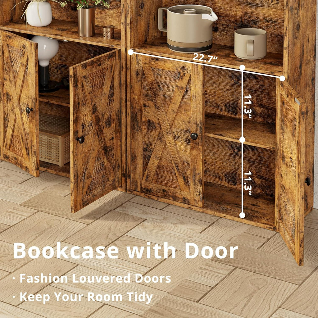 Industrial Bookshelves and Bookcases with Doors Floor Standing 6 Shelf Display Storage Shelves 70 in Tall Bookcase