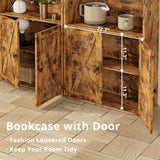 Industrial Bookshelves and Bookcases with Doors Floor Standing 6 Shelf Display Storage Shelves 70 in Tall Bookcase