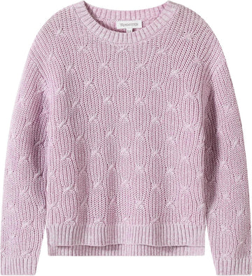 Sweaters Crewneck Long Sleeve Pullover Jumper Cotton Fall Chunky Fancy Cable Knit Sweater with Side Slit