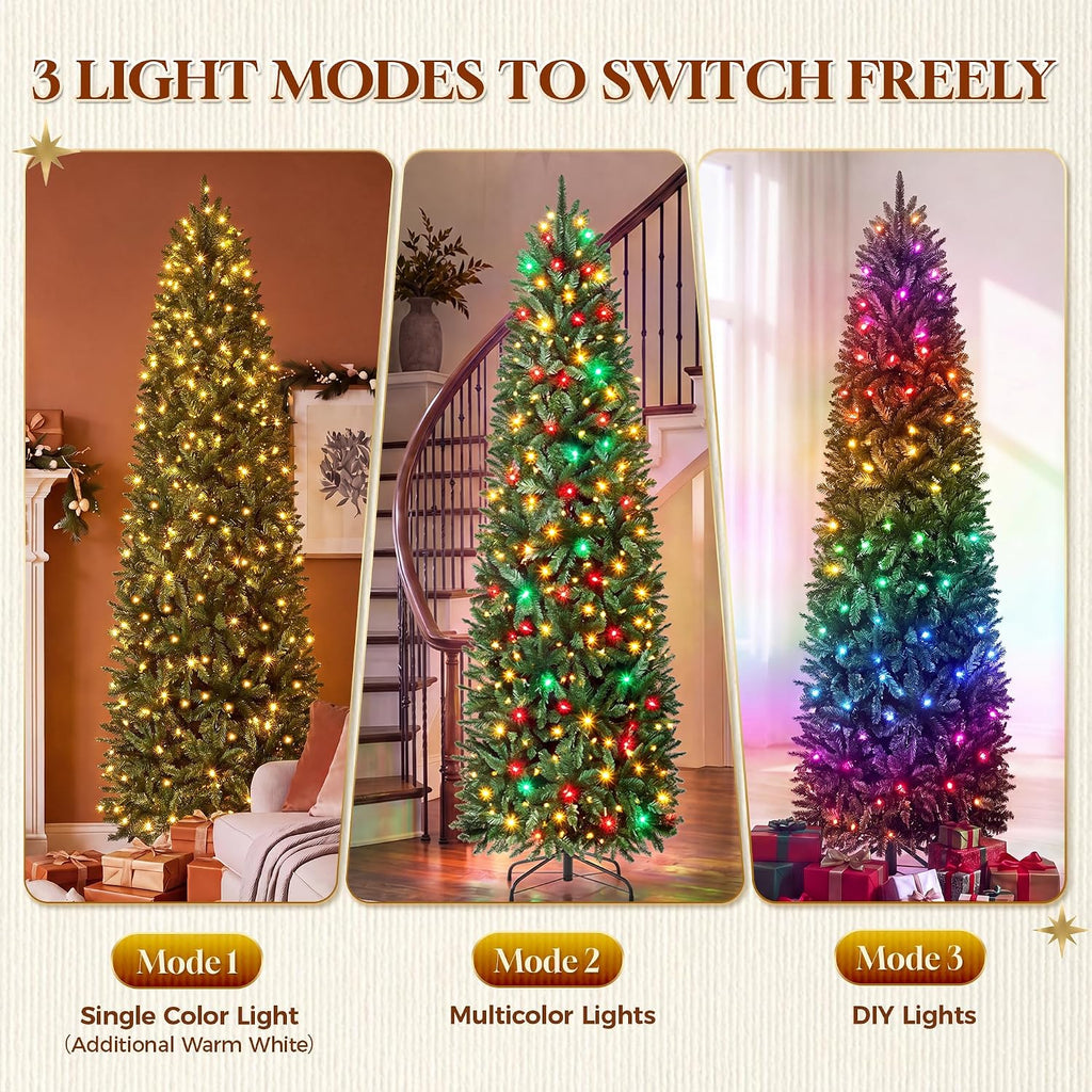 Prelit Pencil Christmas Tree, RGBW Lights, App Control