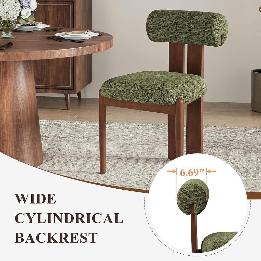 Modern Wooden Dining Chairs Set of 2, Upholstered Fabric Kitchen Chairs with Sculptural Backrest, Mid-Century