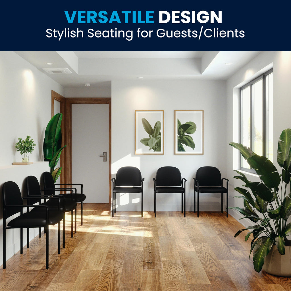 Steel Stackable Reception Chair with Arms, Black Vinyl