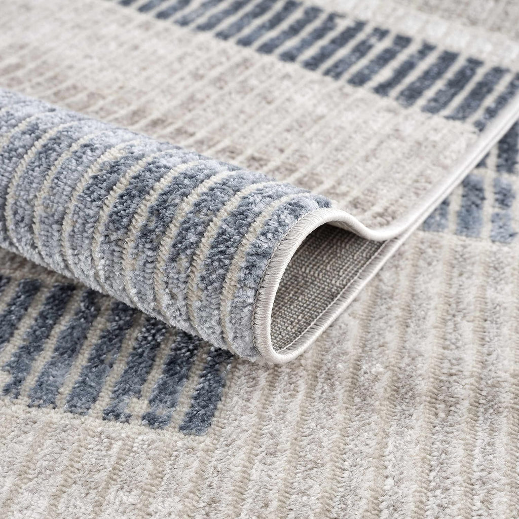 Brisa Living Room, Bedroom Area Rug - Striped Abstract Geometric Broken Tile - Contemporary Modern Minimalist