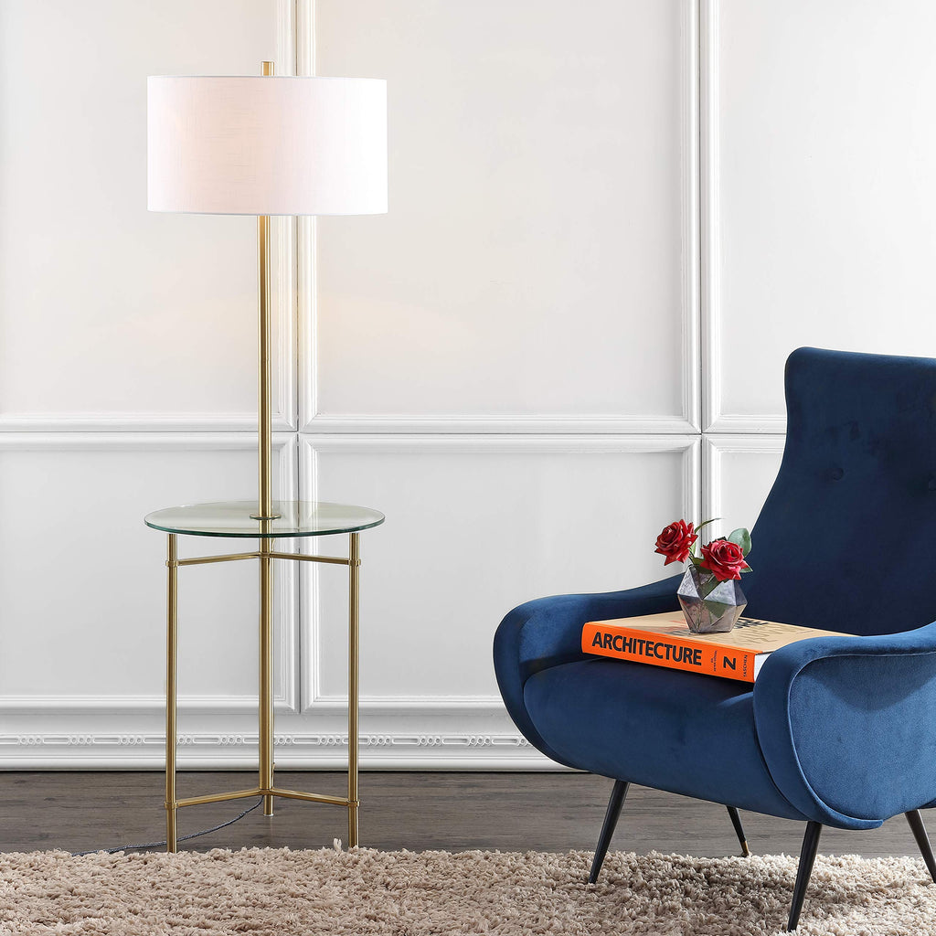 Chuck 59" Metal and Glass Side Table Floor Lamp, Brass Gold