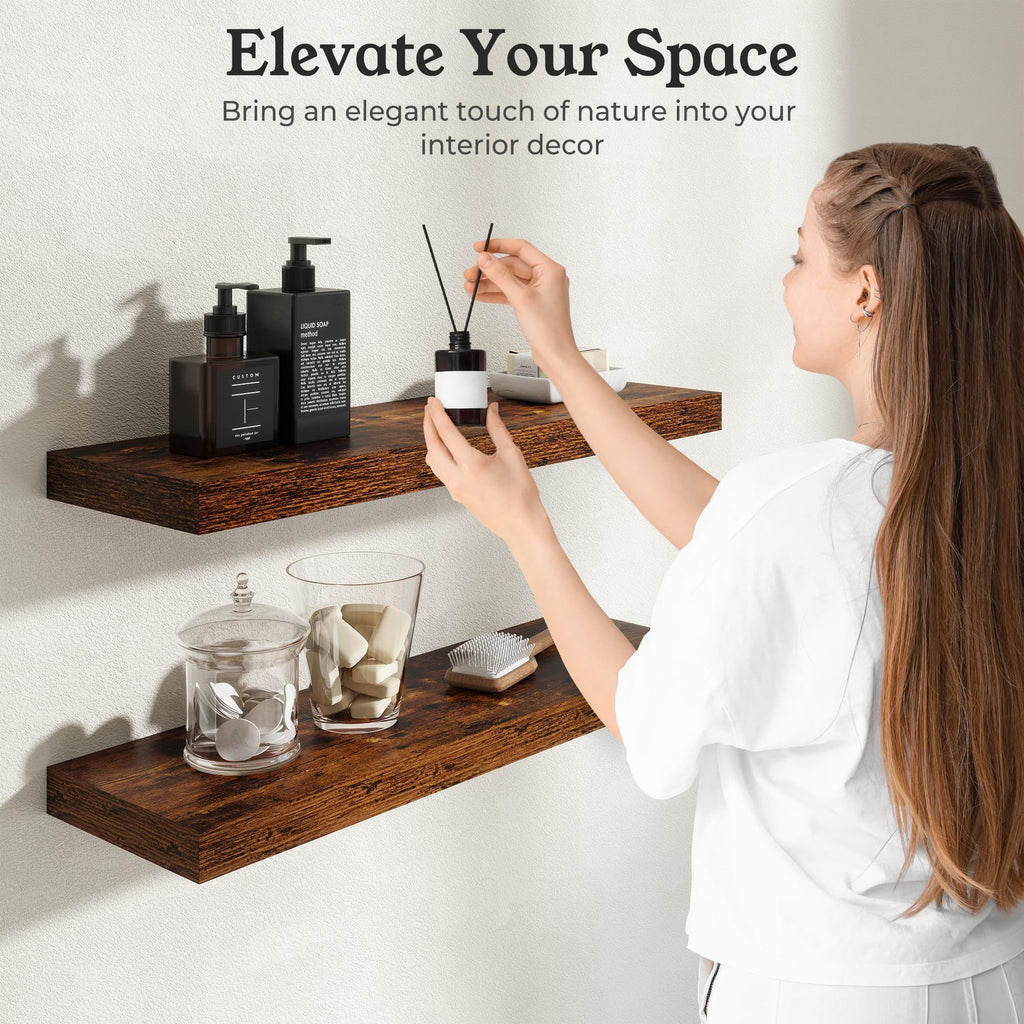 48" Brown Floating Shelves Wood Wall Shelf, Rustic Brown, Set of 1