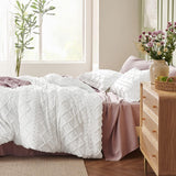 Queen Comforter Set - White Comforter, Boho Tufted Shabby Chic Bedding Comforter Set for Kids