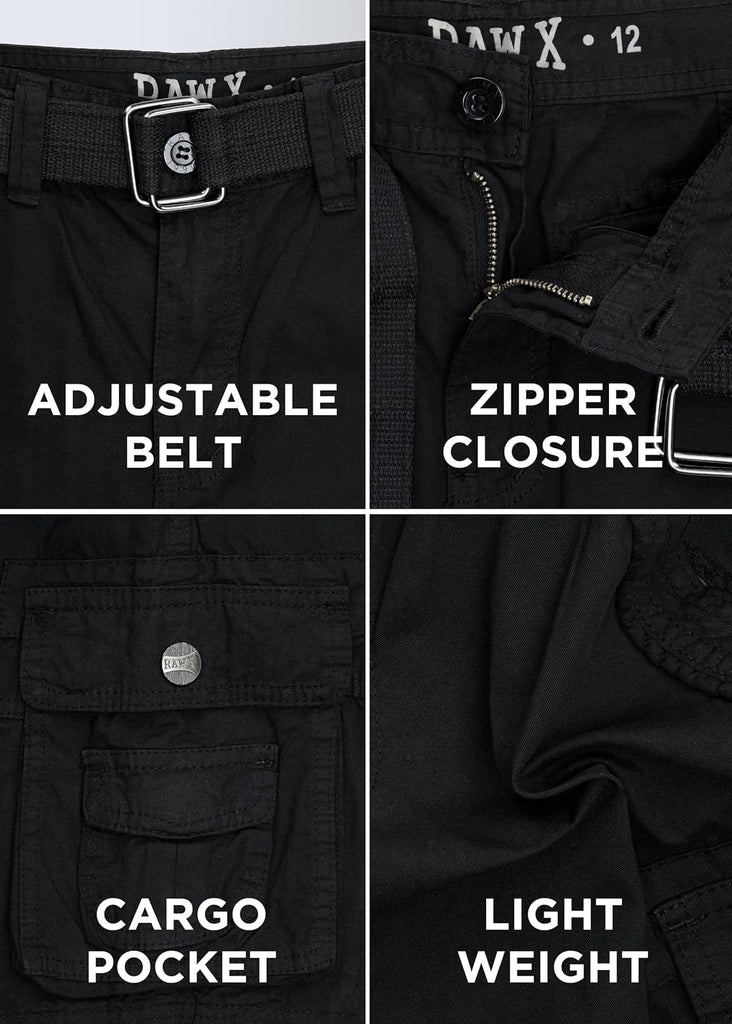 Boys Cargo Shorts | 100% Cotton Belted Twill Cargo Shorts for Kids, Teen & Youth