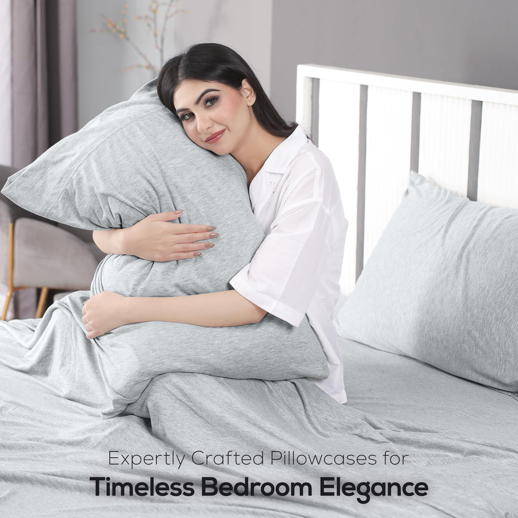 Jersey Knit Sheets 4 Piece, Cotton T-Shirt Feel, Heather Light Grey