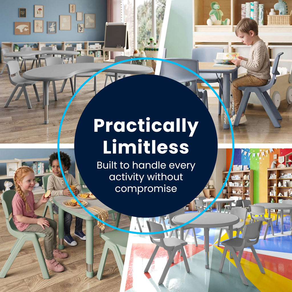 7-Piece Kids Activity Table and Chair Set, NAT/Dusty Blue